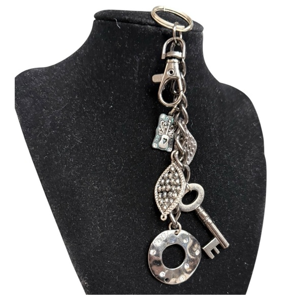 Hand Crafted Handbags - Handmade Upcycled Bag Charm, Guitar & Skeleton Key Pendant Clip Keychain